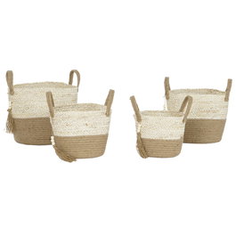 Set de basket Home ESPRIT Naturel Marron Clair Jute Fibre de maïs Moderne 40 x 40 x 41 cm