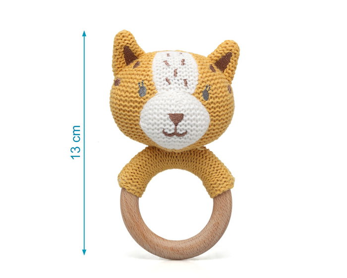 KioKids Mordedor Tigre En Bois Et Coton De La Collection Cotton Friends, Jouet De Dentition Écologique Pour Bébé +3 Mois, Coloris Moutarde
