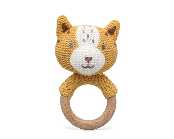 KioKids Mordedor Tigre En Bois Et Coton De La Collection Cotton Friends, Jouet De Dentition Écologique Pour Bébé +3 Mois, Coloris Moutarde