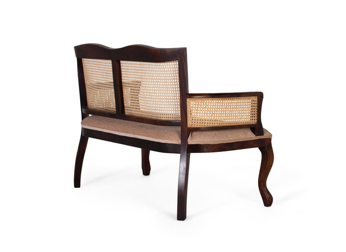 GINER Y COLOMER - Banc de sofa 2 places en bois d'acacia massif - Structure couleur noyer et tissu beige