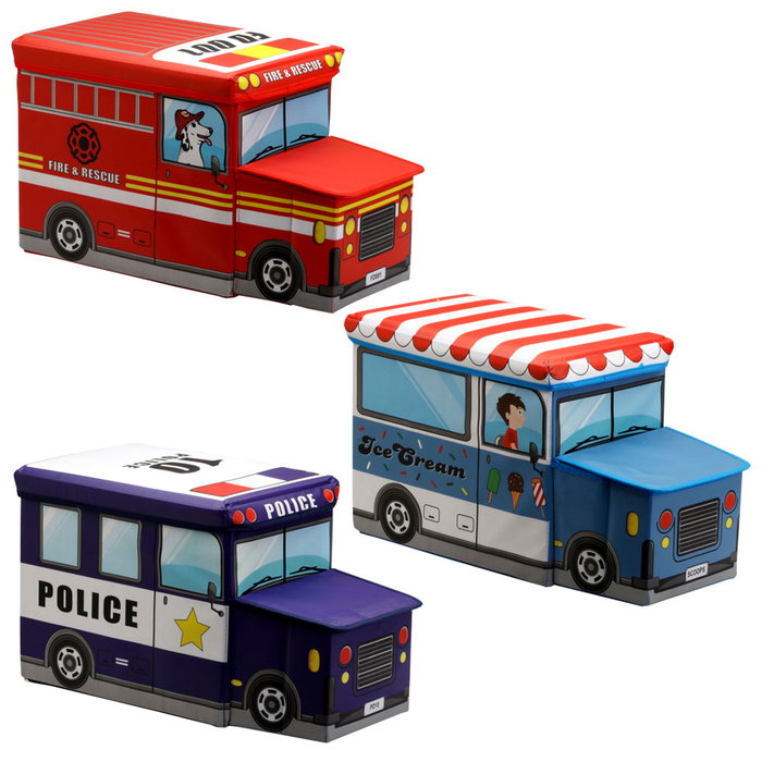 Jeux 2 momes Coffre de rangement forme camionnette avec pouf Jeux 2 momes Coffre de rangement forme camionnette avec pouf