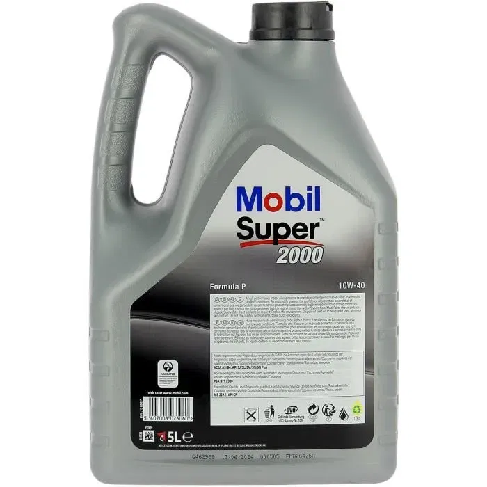 Mobil Super 2000 X1 Formula-P 10W-40 Huile moteur synthétique haute performance anti-pollution, Bidon 5L