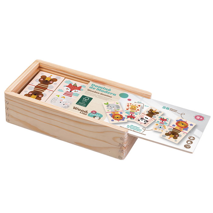 TACHAN - Jeu de dominos en bois avec illustrations d'animaux - FSC - Boîte de rangement - À partir de 2 ans - Multilingue