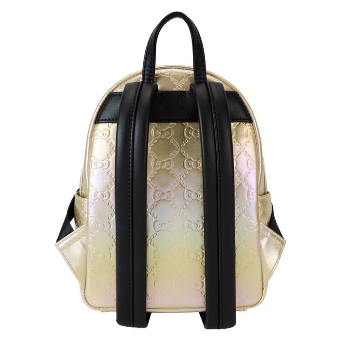 Loungefly Sac à dos Hello Kitty 50th Anniversary - 27,5 cm - Cuir vegan métallisé, tirants ajustables, fermoir à pression, détails dorés, intérieur assorti