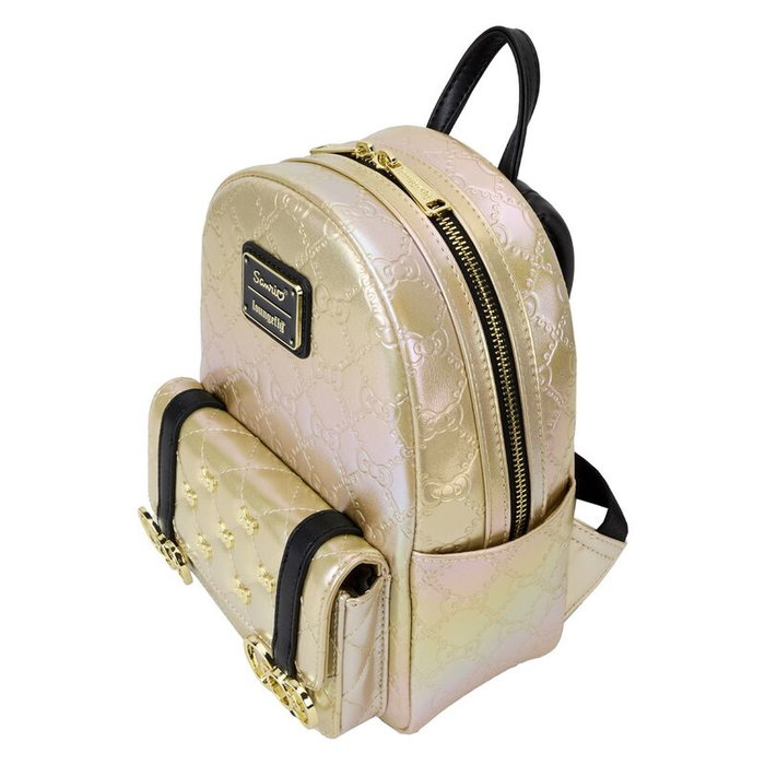 Loungefly Sac à dos Hello Kitty 50th Anniversary - 27,5 cm - Cuir vegan métallisé, tirants ajustables, fermoir à pression, détails dorés, intérieur assorti