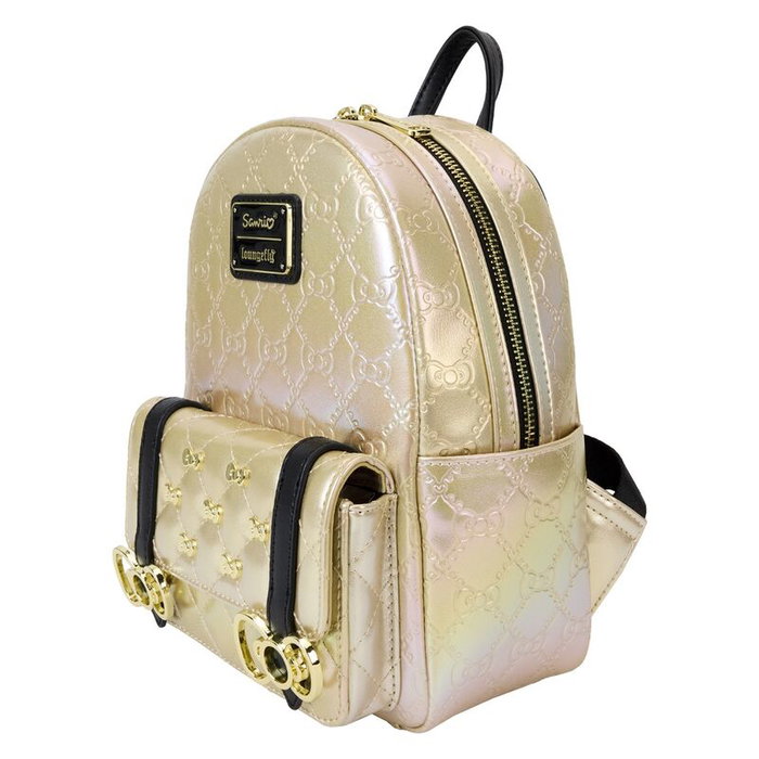 Loungefly Sac à dos Hello Kitty 50th Anniversary - 27,5 cm - Cuir vegan métallisé, tirants ajustables, fermoir à pression, détails dorés, intérieur assorti