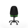Chaise de bureau Algarra avec mécanisme de contact permanent de base, rembourrée de tissu vert. Équipée d'une base en polyamide noir, sans accoudoirs et de roulettes en nylon de 50 mm.
