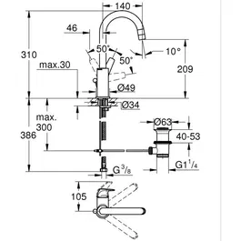 GROHE Start Flow Mitigeur Monocommande Évier Salle de Bains Taille L Chromé 23811000 - Technologie d'Économie d'Eau et Bec Pivotant 360°