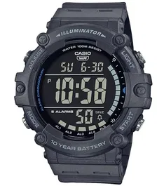 Casio Montre sport multifonctions grise - Chronomètre 1/100s, étanche 10 ATM, éclairage LED, calendrier automatique - Montre en résine