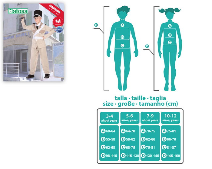 Déguisement de Policier Gendarme pour Garçon Enfant - 6 Pièces (Pantalon, Veste, Cinturons, Cravate, Chapeau) - Taille 3-4 Ans - Couleur Beige - Polyester