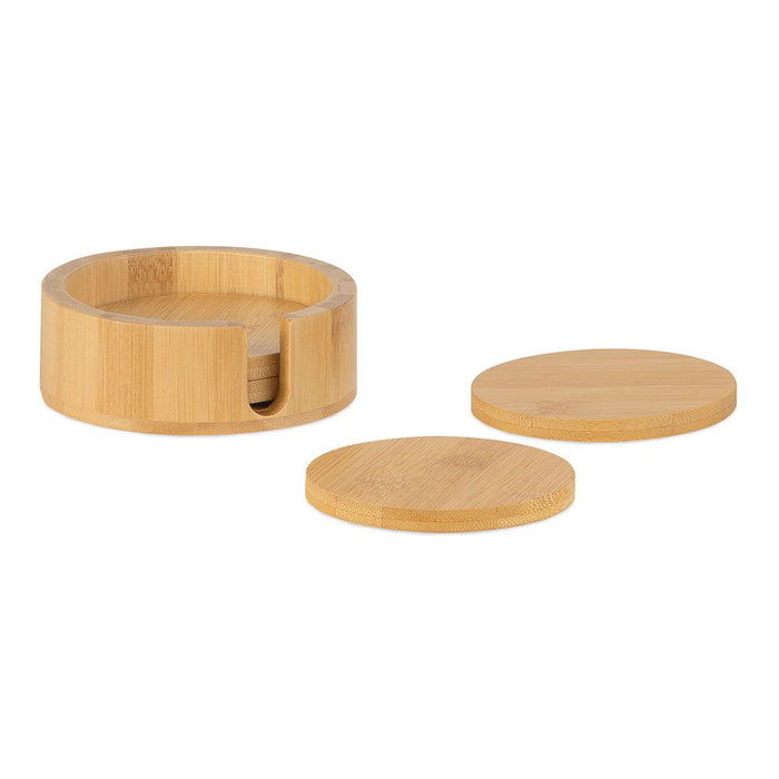 Andrea House Ms72076 Set de 4 sous-verres en bambou avec support Ø 11 x 4 cm