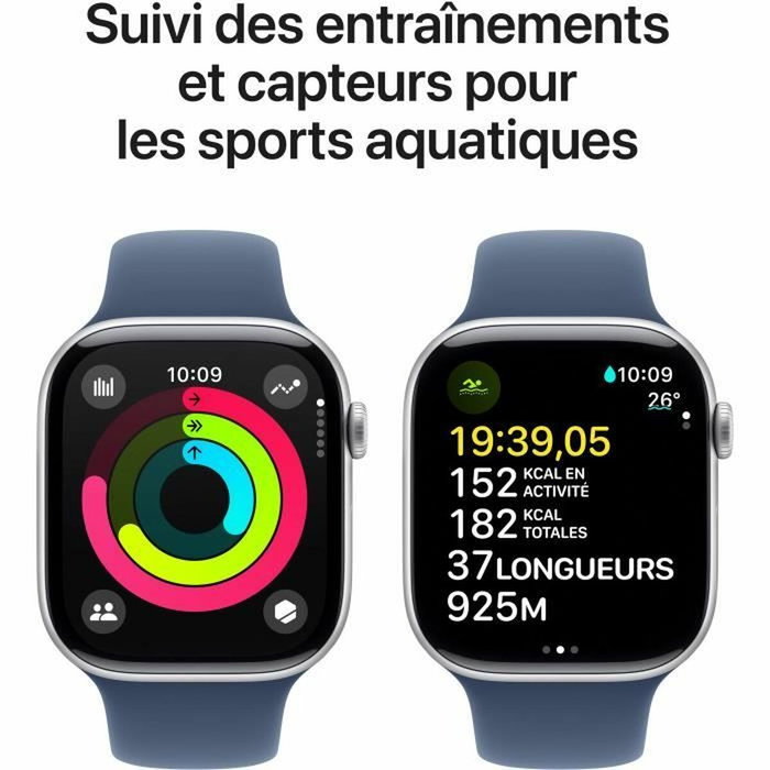 Apple Watch Series 10 GPS 46mm Aluminium Argenté Bracelet Sport Denim M/L