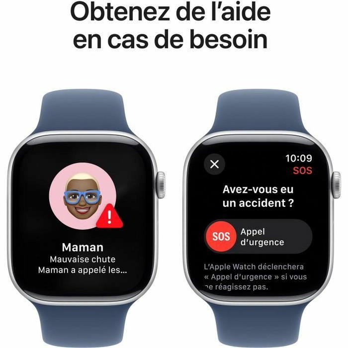 Apple Watch Series 10 GPS 46mm Aluminium Argenté Bracelet Sport Denim M/L