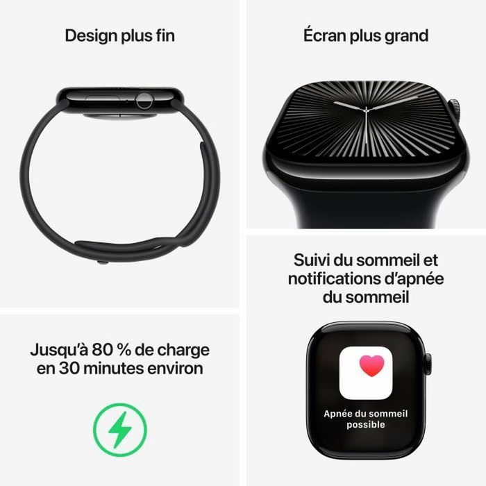 Apple Watch Series 10 GPS 46mm Aluminium Argenté Bracelet Sport Denim M/L