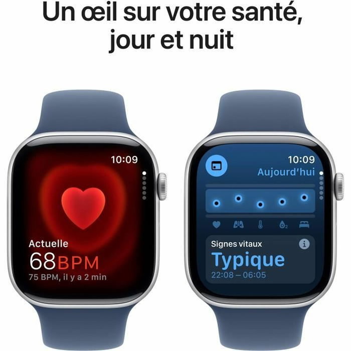 Apple Watch Series 10 GPS 46mm Aluminium Argenté Bracelet Sport Denim M/L