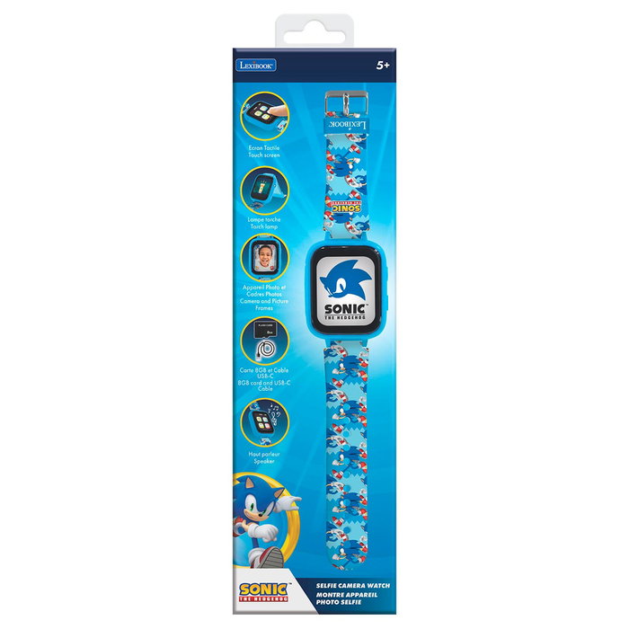 Lexibook Montre tactile pour enfants avec caméra 720p et licence Sonic - DMW070SN - Fonctions: MP3, podomètre, lampe torche, enregistreur