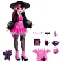Monster High Poupée Draculaura HRP64 avec Animal de Compagnie Count Fabulous et Accessoires - Tenue Fuchsia et Noire