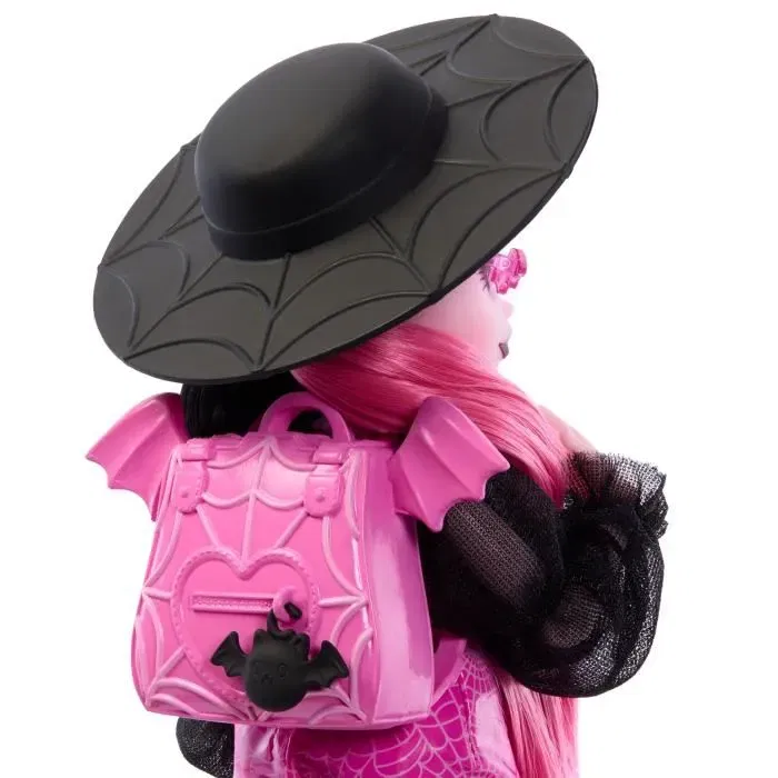 Monster High Poupée Draculaura HRP64 avec Animal de Compagnie Count Fabulous et Accessoires - Tenue Fuchsia et Noire
