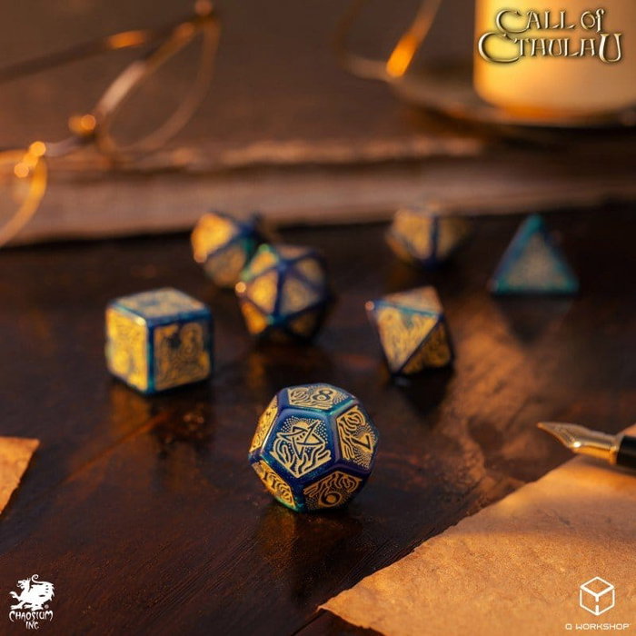 Q Workshop Call of Cthulhu 7th Edition Set de 7 Dés Bleu-vert & Or Q Workshop Call of Cthulhu 7th Edition Set de 7 Dés Bleu-vert & Or