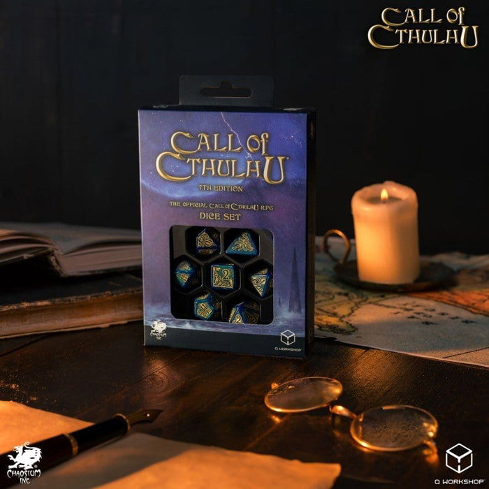 Q Workshop Call of Cthulhu 7th Edition Set de 7 Dés Bleu-vert & Or Q Workshop Call of Cthulhu 7th Edition Set de 7 Dés Bleu-vert & Or