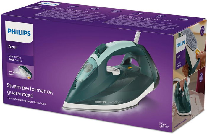 Philips DST7031/70 Fer à repasser vapeur 7000 Series - Puissance 2800 W - Semelle SteamGlide Plus - Réservoir 300 ml - Vert opale