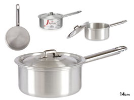 Kinvara Casserole en aluminium avec couvercle 14 cm – Argent, compatible gaz et four (Set de 10)
