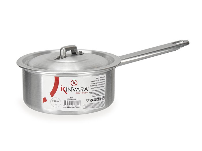 Kinvara Casserole en aluminium avec couvercle 14 cm – Argent, compatible gaz et four (Set de 10)