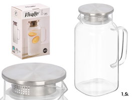 VIVALTO Jarre carrée en borosilicate avec couvercle en acier, 1,5 L