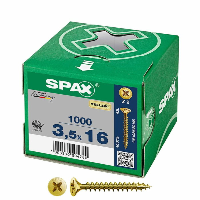 SPAX Vis à bois Yellox Z2 Tête plate 3,5 x 16 mm (1000 unités)突出