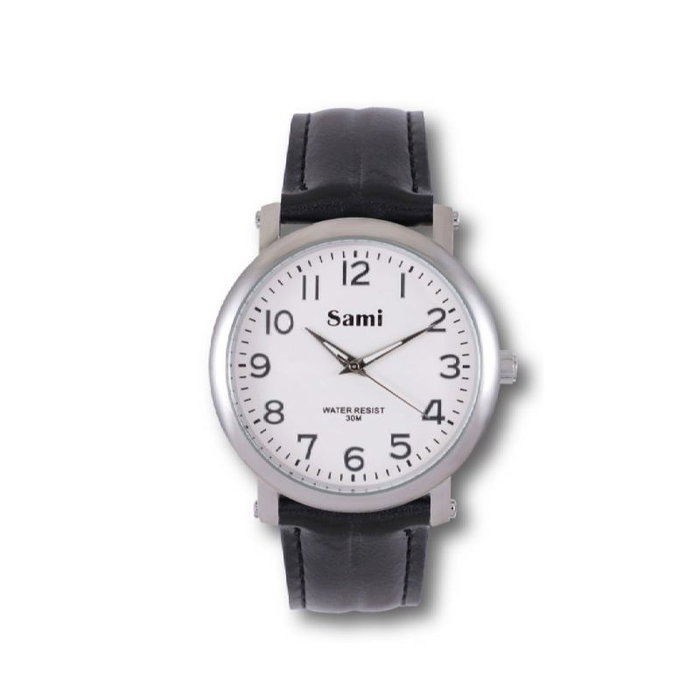 SAMI Montre homme ronde cuir fermoir papillon