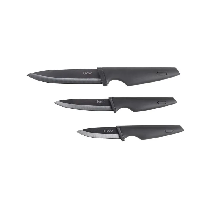 Livoo MEC135N Bloc 3 Couteaux Céramique avec Support - 7.5/10/12.5 cm - Lame Céramique - Compatible Lave-Vaisselle