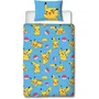 Pokemon Parure de lit reversible Pikachu et ses amis en microfibre - Housse de couette 140 x 200 cm + 1 taie 63 x 63 cm - Licence officielle