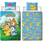 Pokemon Parure de lit reversible Pikachu et ses amis en microfibre - Housse de couette 140 x 200 cm + 1 taie 63 x 63 cm - Licence officielle