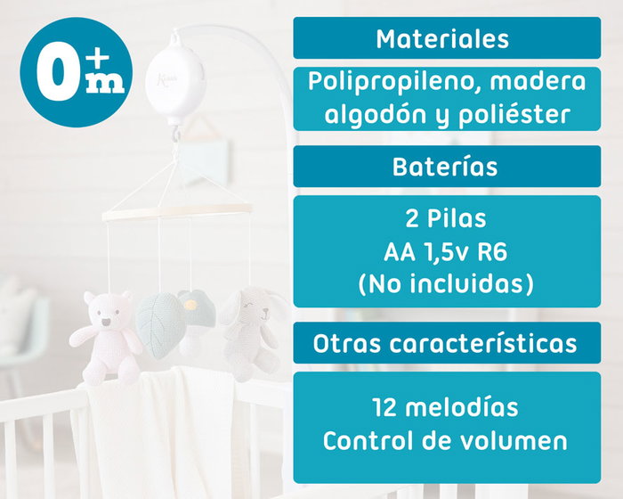 KioKids Mobile de berceau musical avec peluches en coton - Rose