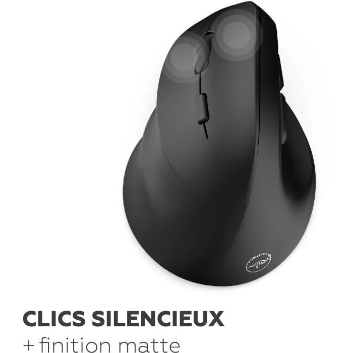 MOBILITY LAB M30W-L - Souris sans fil ergonomique pour gaucher - Connexion 2x Bluetooth + récepteur USB 2.4GHz - Clics silencieux - Sensibilité réglable - Recharge USB-C - Noir