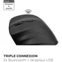 MOBILITY LAB M30W-L - Souris sans fil ergonomique pour gaucher - Connexion 2x Bluetooth + récepteur USB 2.4GHz - Clics silencieux - Sensibilité réglable - Recharge USB-C - Noir