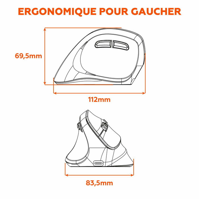 Mobility Lab M30W-L Souris sans fil ergonomique verticale pour gaucher, Noir