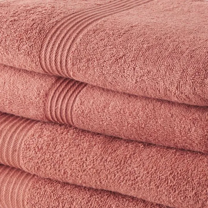 Today Lot de 2 Serviettes de Bain 50x100 cm et 2 Draps de Bain 70x130 cm - Coton 100% - Densité 450 GSM - Couleur Terracotta