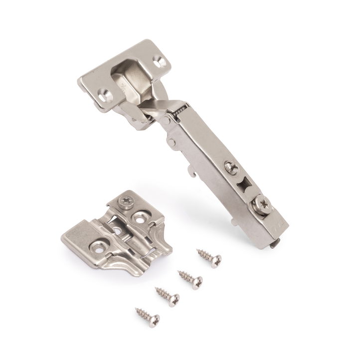 Emuca Lot de 20 charnières droites X92 avec fermeture amortie et embase à visser, Hauteur 0, Acier, Nickelé Emuca Lot de 20 charnières droites X92 avec fermeture amortie et embase à visser, Hauteur 0, Acier, Nickelé