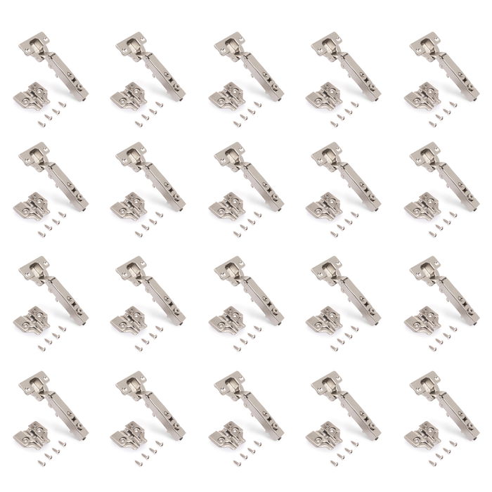 Emuca Lot de 20 charnières droites X92 avec fermeture amortie et embase à visser, Hauteur 0, Acier, Nickelé Emuca Lot de 20 charnières droites X92 avec fermeture amortie et embase à visser, Hauteur 0, Acier, Nickelé