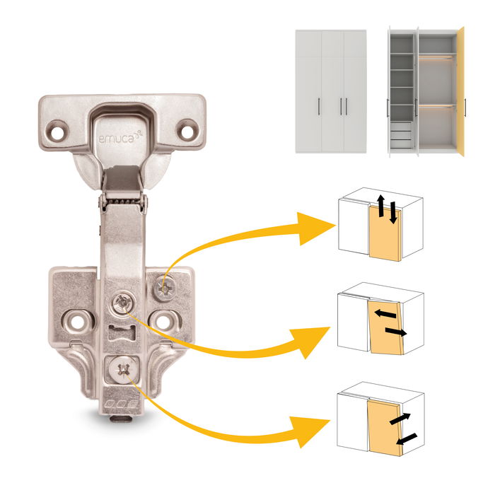 Emuca Lot de 20 charnières droites X92 avec fermeture amortie et embase à visser, Hauteur 0, Acier, Nickelé Emuca Lot de 20 charnières droites X92 avec fermeture amortie et embase à visser, Hauteur 0, Acier, Nickelé