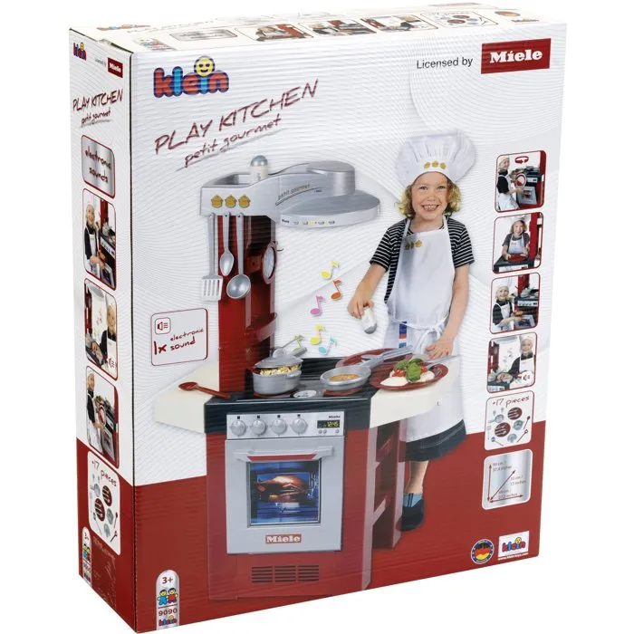 KLEIN Cuisine électronique pour enfant MIELE avec effets sonores, plaques, four, évier et accessoires - Jouet d'imitation 3 ans et plus
