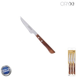 ORYX Montana Lot de 3 Couteaux à Côtelettes Lame Dentelée 9 cm Manche Hêtre
