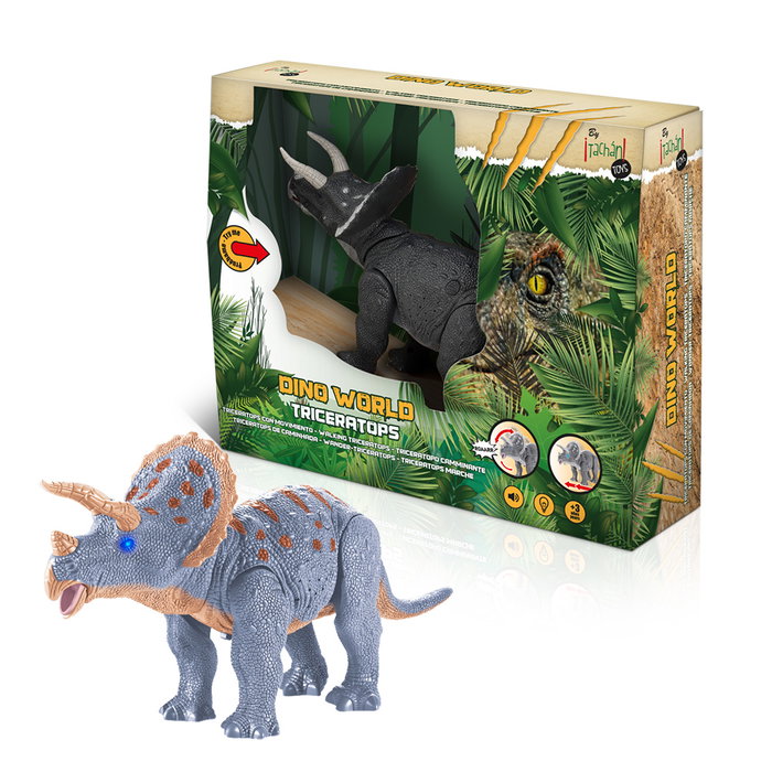 Tachan - Triceratops Dinosaure Articulé avec Lumières et Son qui Marche, Grand Taille Réaliste, Multilingue (Français, Anglais, Allemand, Italien, Portugais, Espagnol) Tachan - Triceratops Dinosaure Articulé avec Lumières et Son qui Marche, Grand Taille Réaliste, Multilingue (Français, Anglais, Allemand, Italien, Portugais, Espagnol)