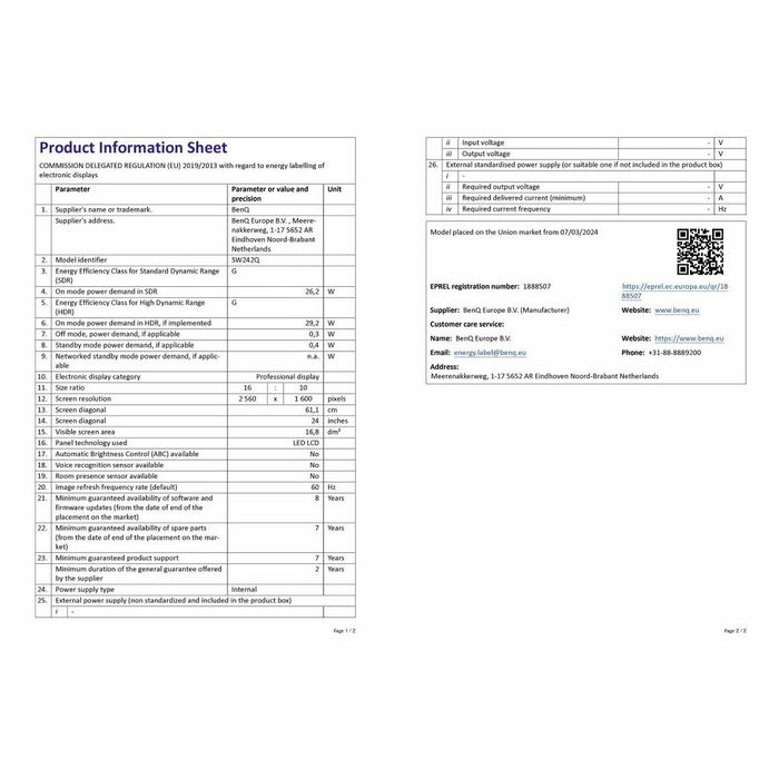 Écran BenQ SW242Q Full HD WQXGA 24,1"