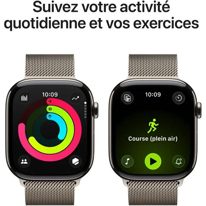 Apple Watch Series 11 GPS + Cellular 46mm, Boîtier en Titane Naturel, Bracelet Milanese Naturel S/M