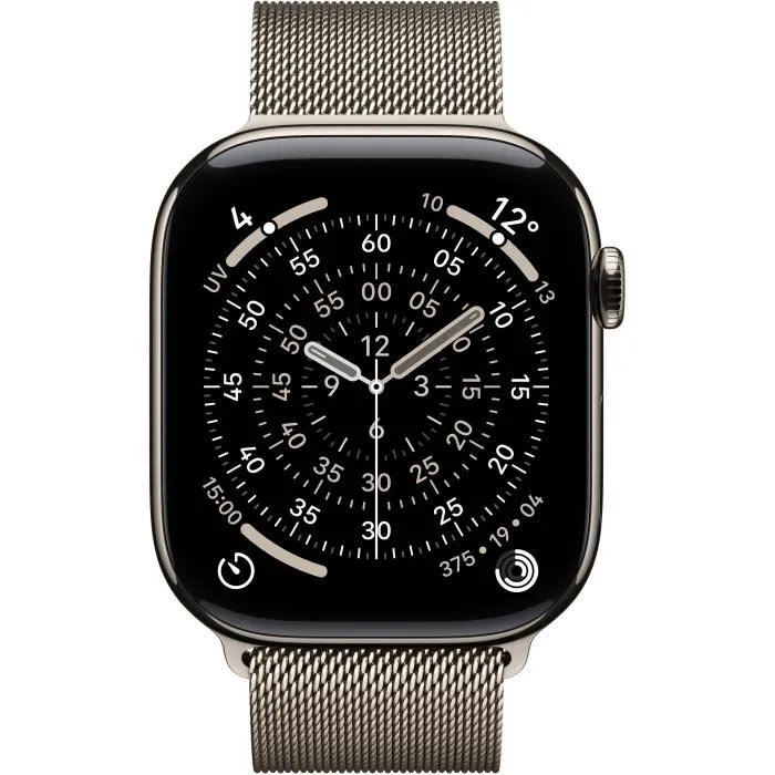 Apple Watch Series 11 GPS + Cellular 46mm, Boîtier en Titane Naturel, Bracelet Milanese Naturel S/M