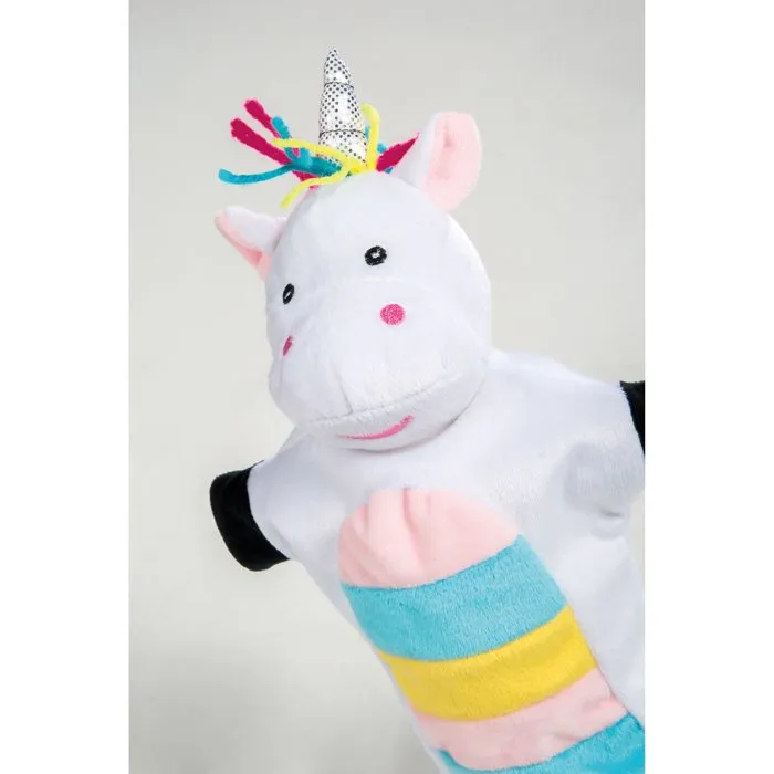 Roba - Set de 4 marionnettes à main pour enfants : Fée enchanteresse, Licorne, Dragon et Chevalier - Ensemble de marionnettes en tissu lavable et doux - Conforme normes EN 71-1