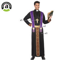Disfraz Disfraz d'Obispo pour Homme Adulte, Costume de Prêtre avec Croix et Ceinturon, Taille XL, Multicolore, Thématique Religieuse