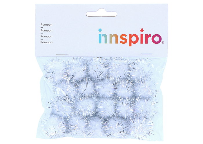 Innspiro Pompons brillants blancs 25mm 20u.